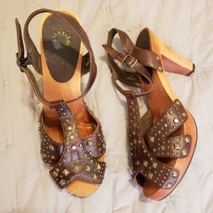 Studded Bohemian Leather upper wooden sole sandals